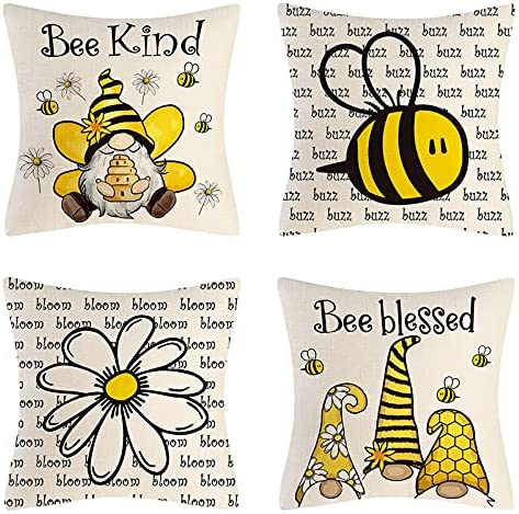 DSLIHA Cushion Covers 45x45 cm,Summer Decorations Throw Pillow Cover 18x18 Set of 4 Sunflower Gnome Sunshine Bee Pillows Decorative Throw Pillows Linen Decor Pillows Case for Garden, outdoor,home (2)