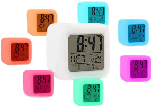 Digital Alarm Clock, Alarm Clock with 7 Colors Night Light, Alarm Clock, LED Lights Show Temperature, Time and Date