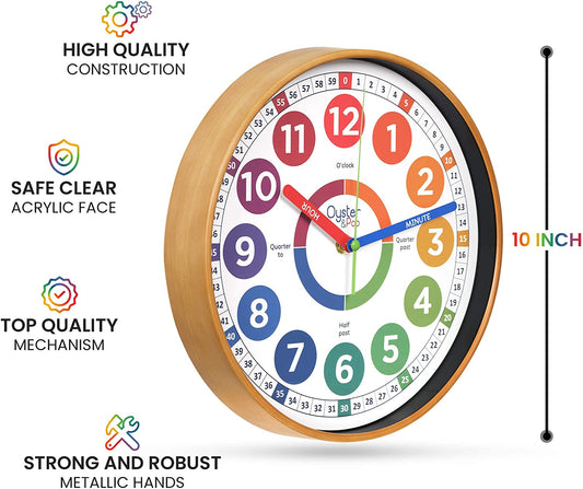 Learning Clock for Kids - Telling Time Teaching Clock - Kids Wall Clocks for Bedrooms - Kids Room Wall Decor - Silent Analog Kids Clock for Teaching Time - Kids Learn to Tell Time Easily
