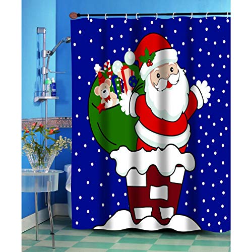D&H 1 Piece Multi Kids Christmas Themed Holiday Shower Curtain, Beautiful Santa Claus, Snowy Background, Happy New Year Pattern, Gorgeous Friendly Fun Print Bathtub Curtain, Vibrant
